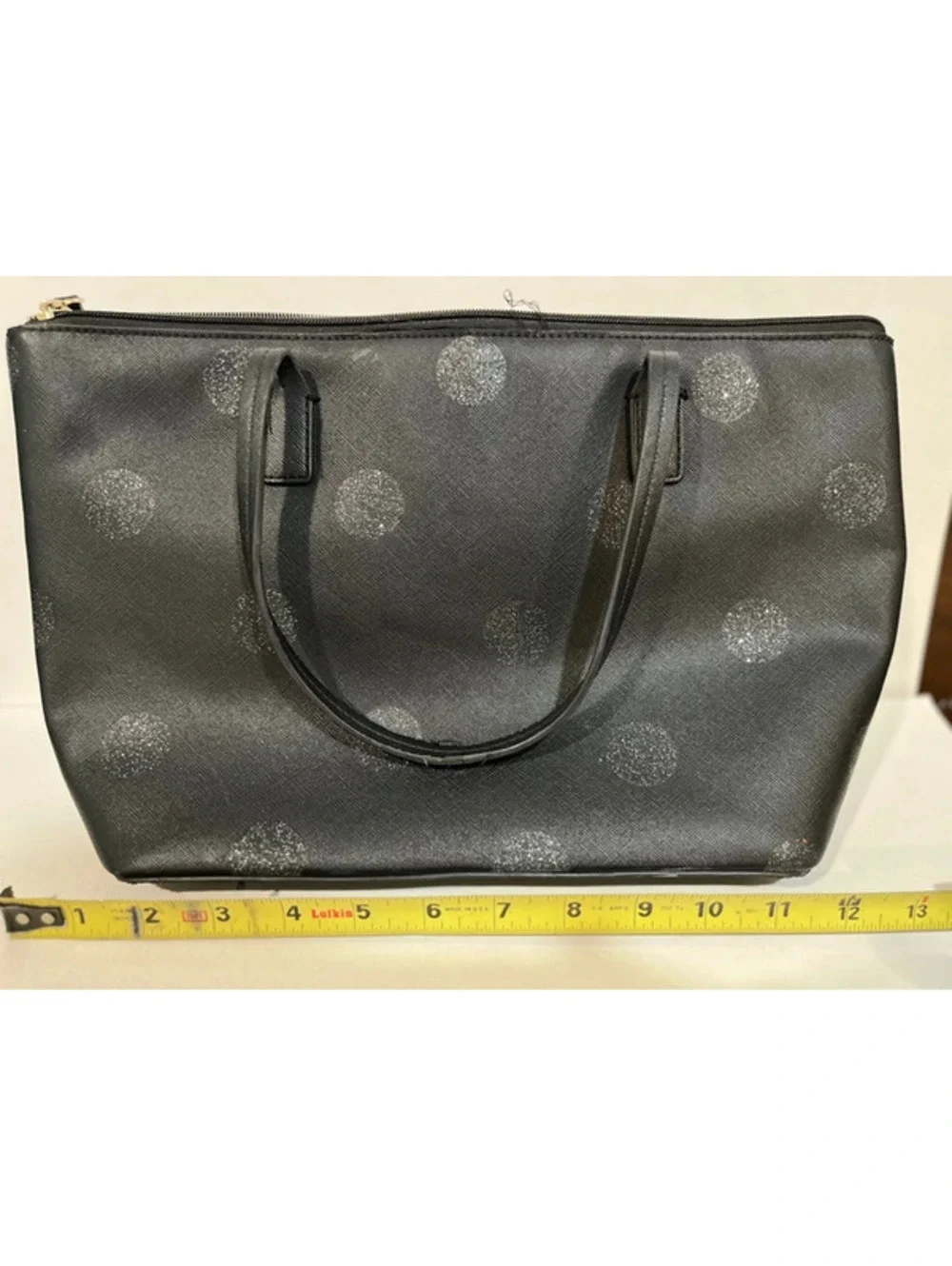 kate spade new york Black Polka Dot Glitter Tote Bag Shoulder Purse with Zipper